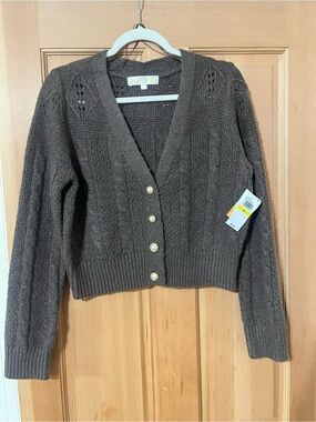 Sugar Moon Chocolate Brown Cable Knit Button Cardigan